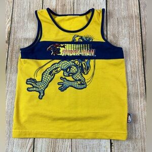 Vintage Kids Spiderman Marvel Tank Top Shirt Yellow Blue Size Small